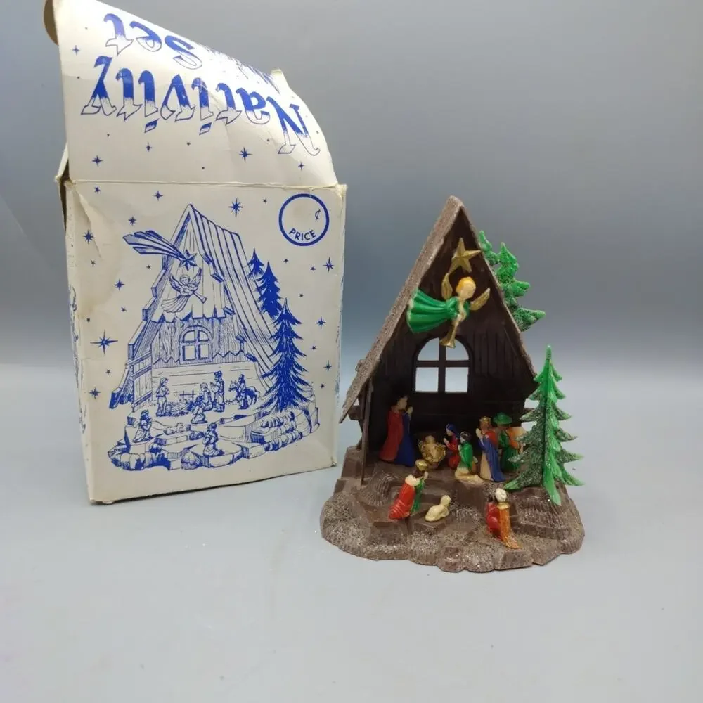 Vintage 60’s Vintage Christmas Nativity Diorama Creche Stable Holy Manger Blume